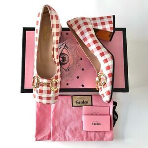 Gucci Baby Horsebit Ken Scott Garden Checkered Platform Heels Pumps 37.5